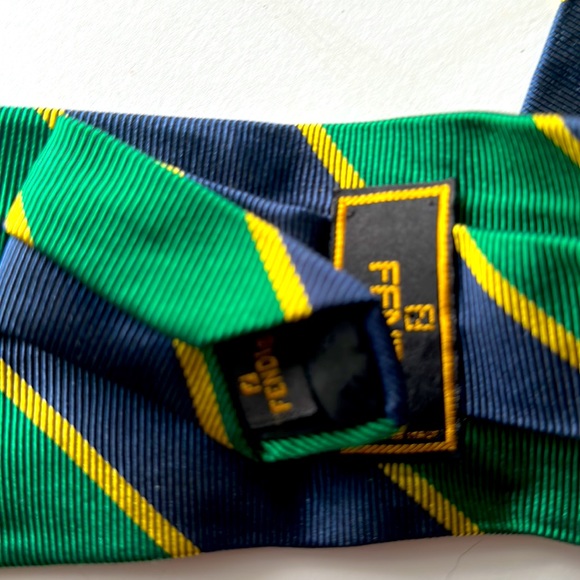 Fabulous Classic Fendi Cravatte Tie. Pure silk Handmade in Italy Grn/blu/yellow - Picture 7 of 7